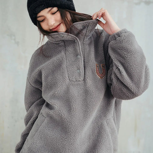 Women's Casual Half-Placket Fleece Sweatshirt – Warm Pullover Sweatshirt